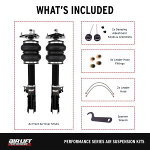 Ford Mustang Air Suspension Front Kit - Air Lift - Progressive-rate, Double-bellows, Adjustable - Silver - `15-`23 Ford Mustang Air Suspension Front Kit - Air Lift - Progressive-rate, Double-bellows, Adjustable - Silver - `15-`23